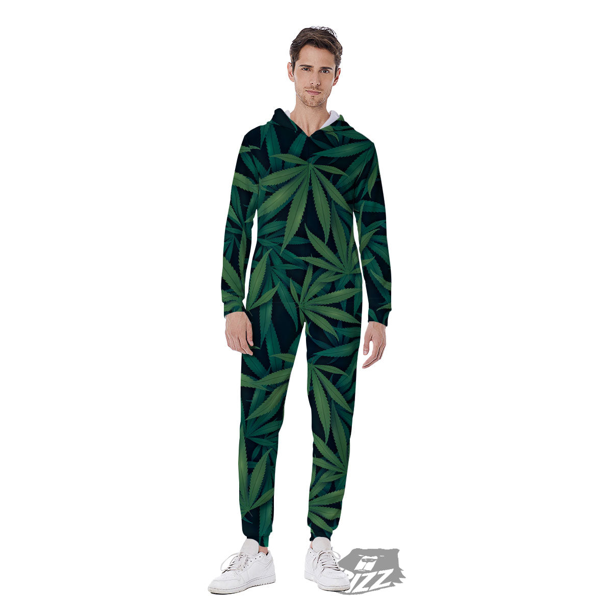 Pot Leaf Print Pattern Men's Jumpsuit-grizzshop