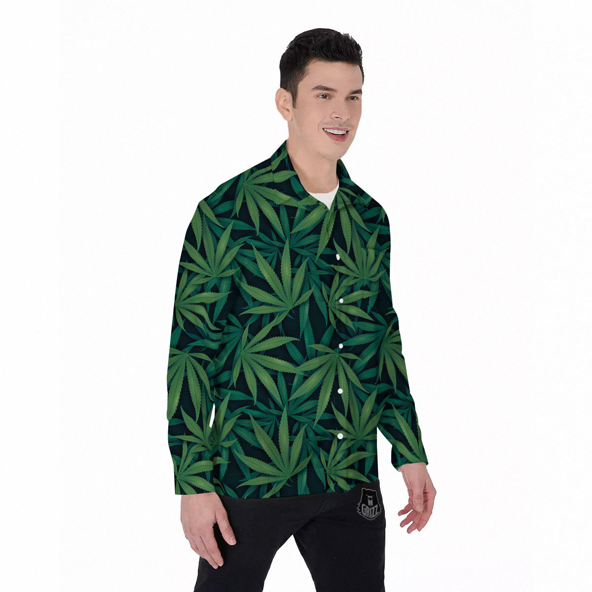 Pot Leaf Print Pattern Men's Long Sleeve Shirts-grizzshop