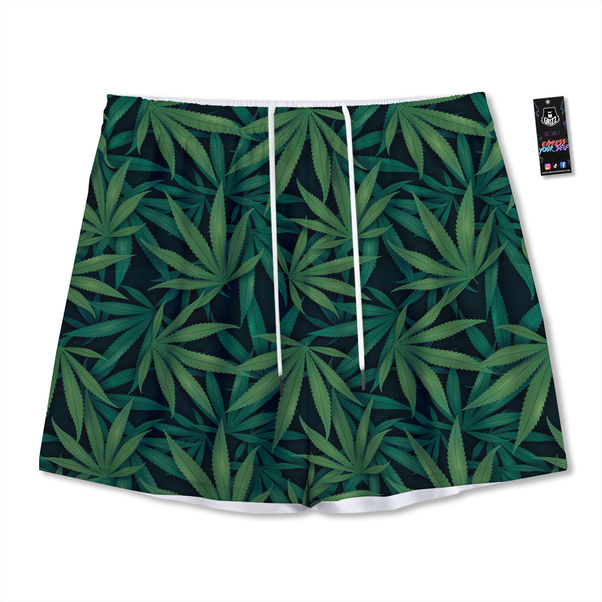 Pot Leaf Print Pattern Mesh Shorts