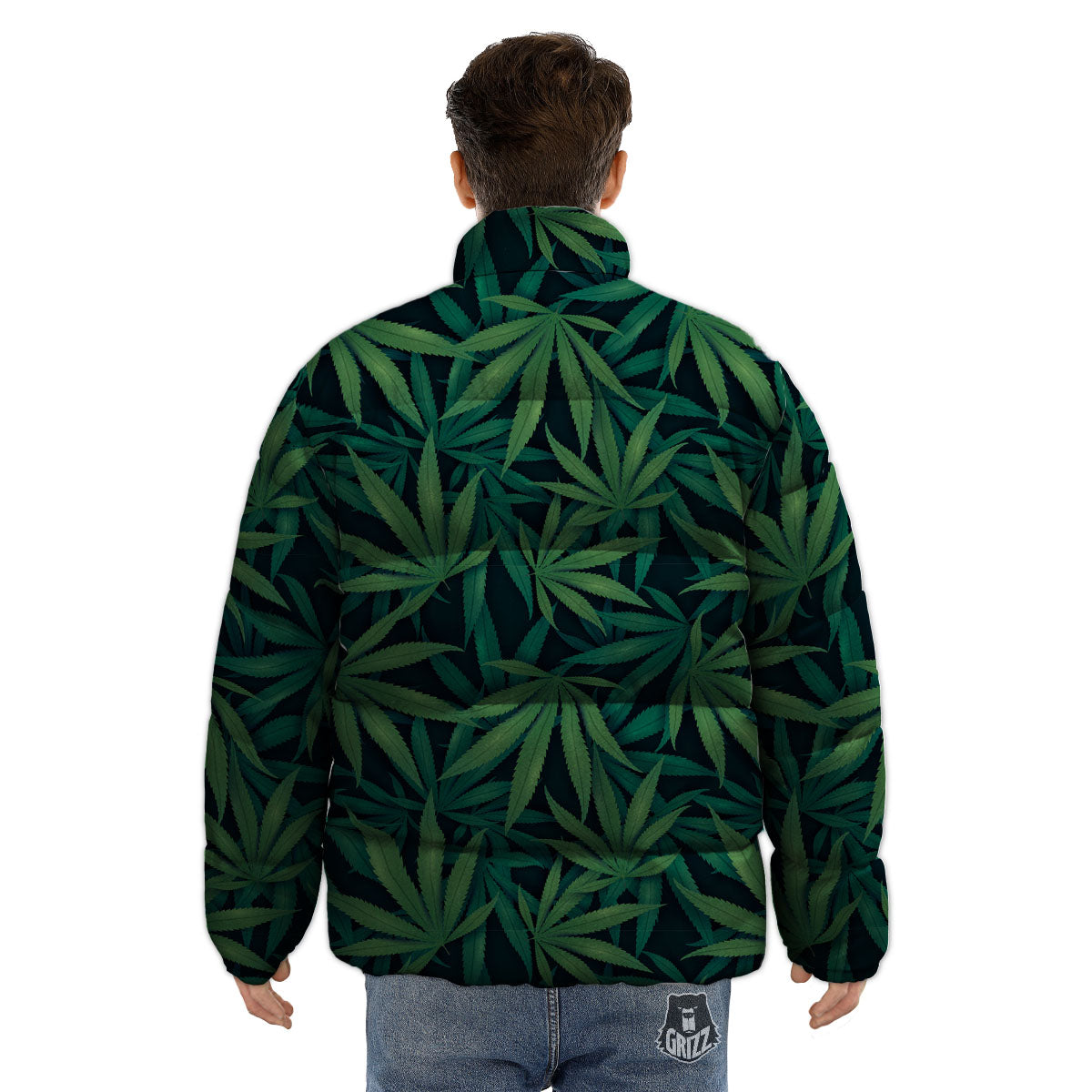 Pot Leaf Print Pattern Puffer Jacket-grizzshop
