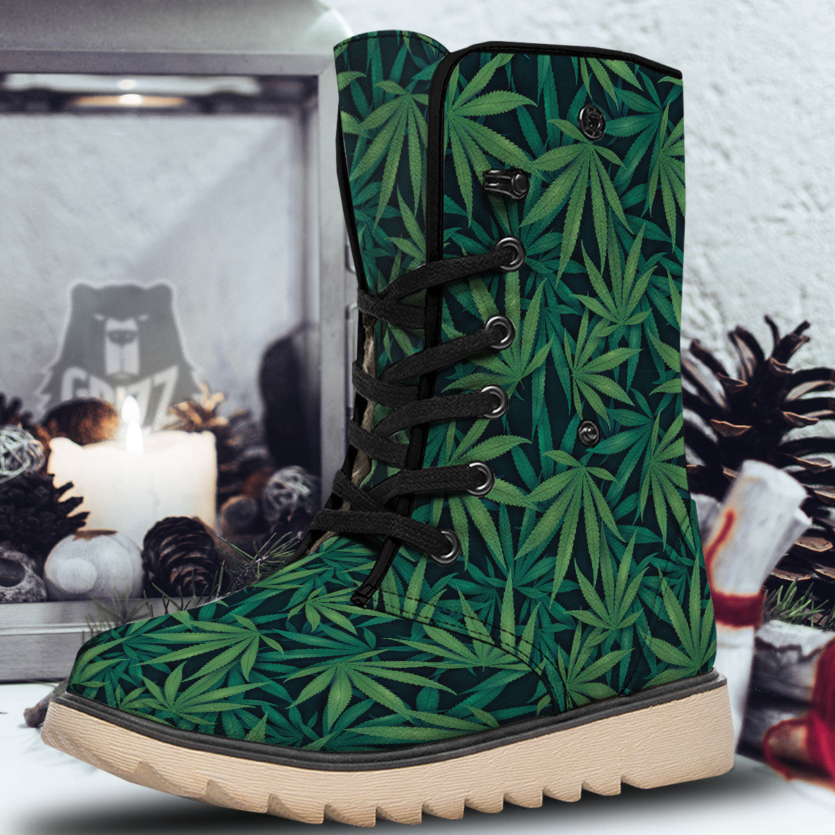 Pot Leaf Print Pattern Snow Boots-grizzshop