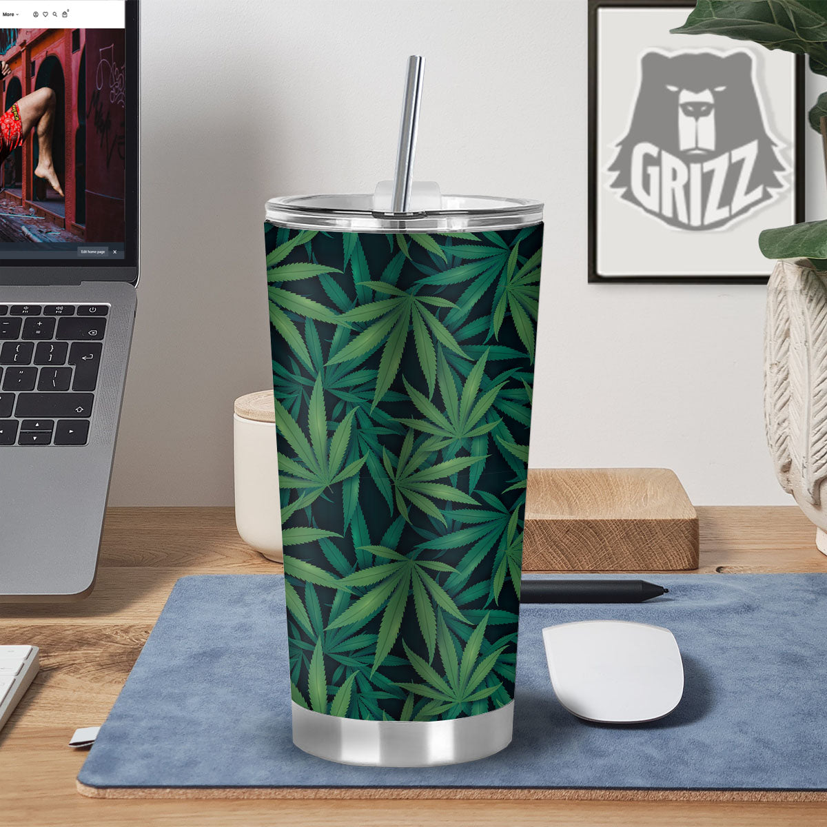 Pot Leaf Print Pattern Tumbler-grizzshop