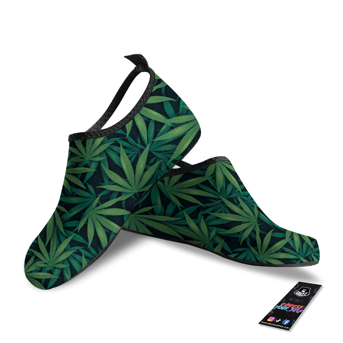 Pot Leaf Print Pattern Water Shoes-grizzshop