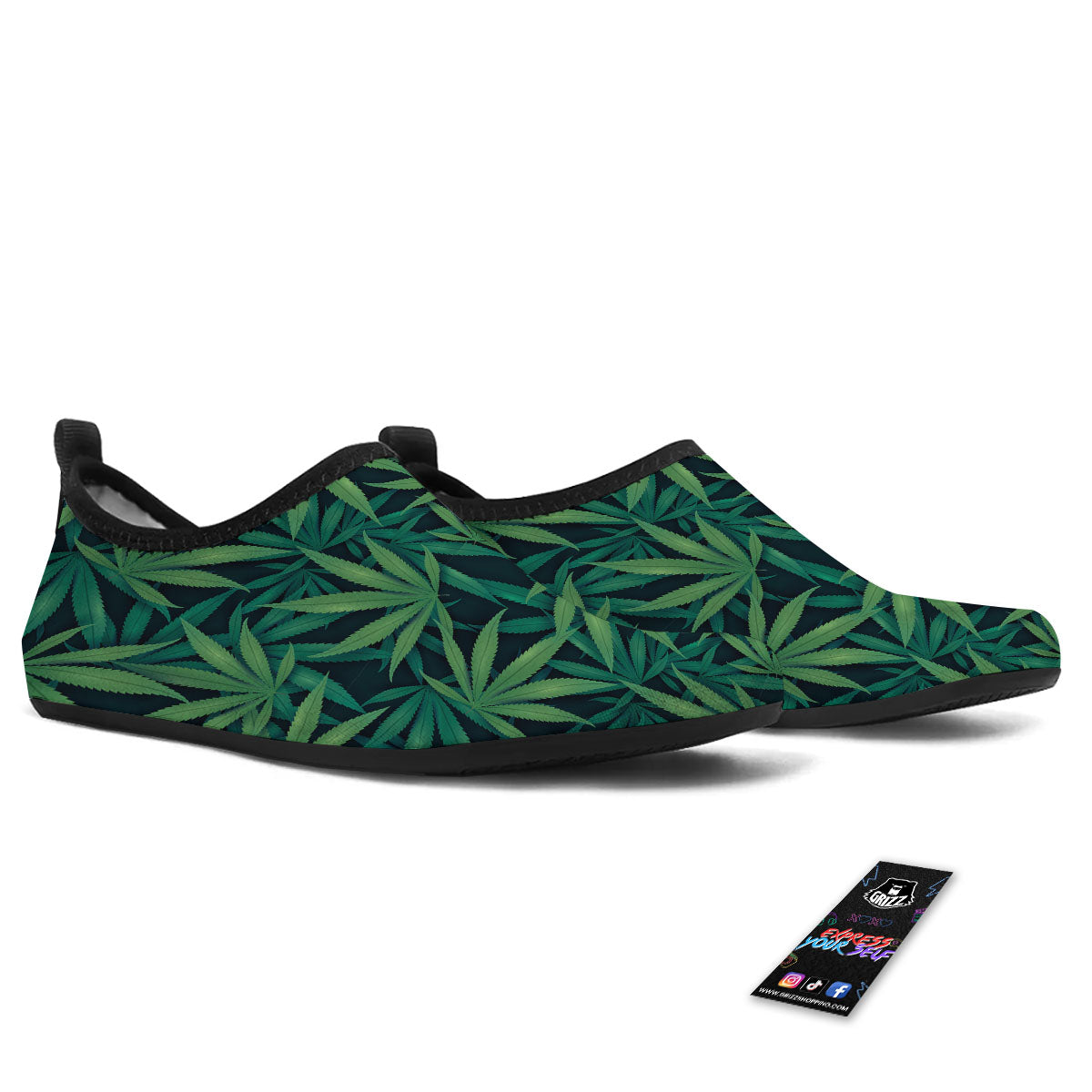 Pot Leaf Print Pattern Water Shoes-grizzshop