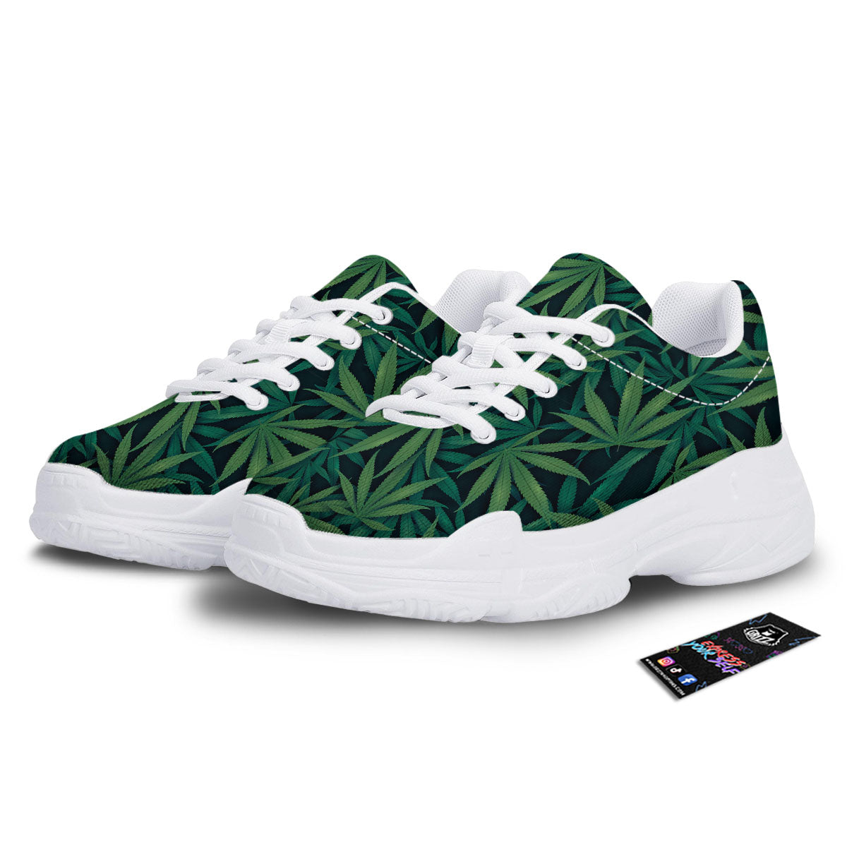 Pot Leaf Print Pattern White Chunky Shoes-grizzshop