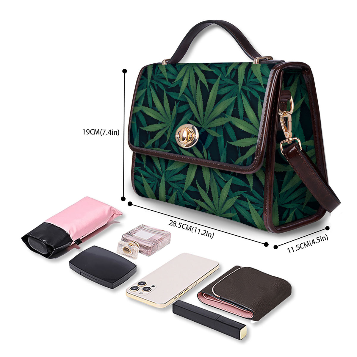 Pot Leaf Print Pattern Women's Satchel Bag-grizzshop