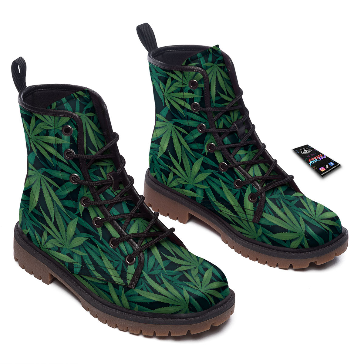 Pot Leaf Print Pattern Work Boots-grizzshop