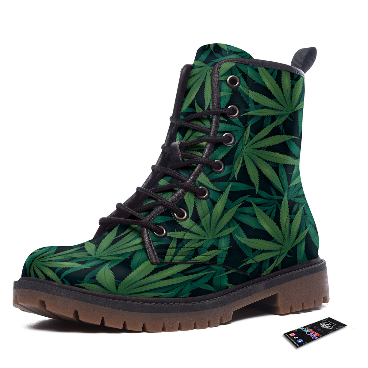 Pot Leaf Print Pattern Work Boots-grizzshop