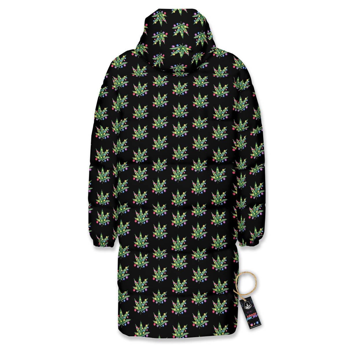 Pot Leaf Christmas Print Pattern Long Down Jacket