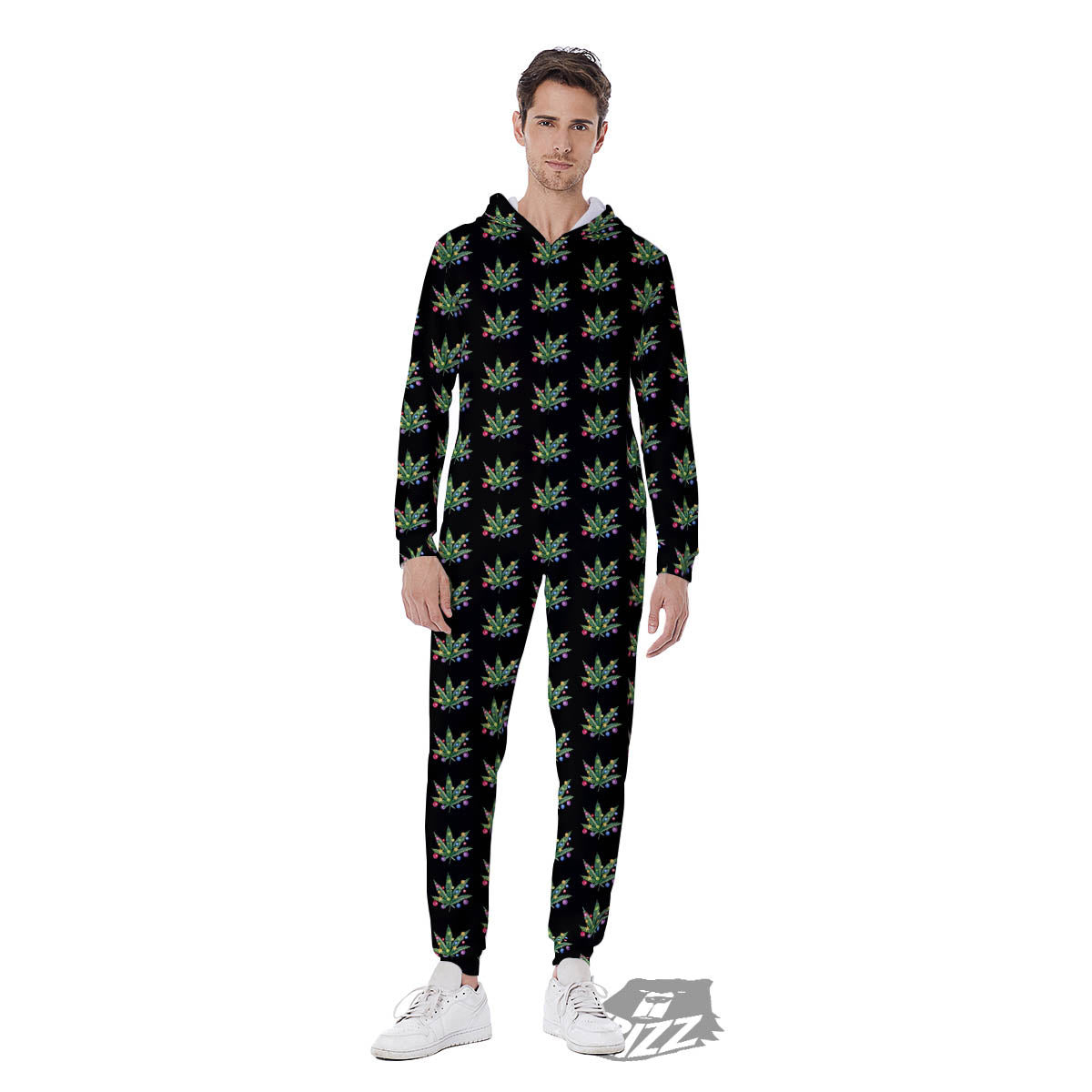 Pot Leaf Christmas Print Pattern Men's Jumpsuit-grizzshop