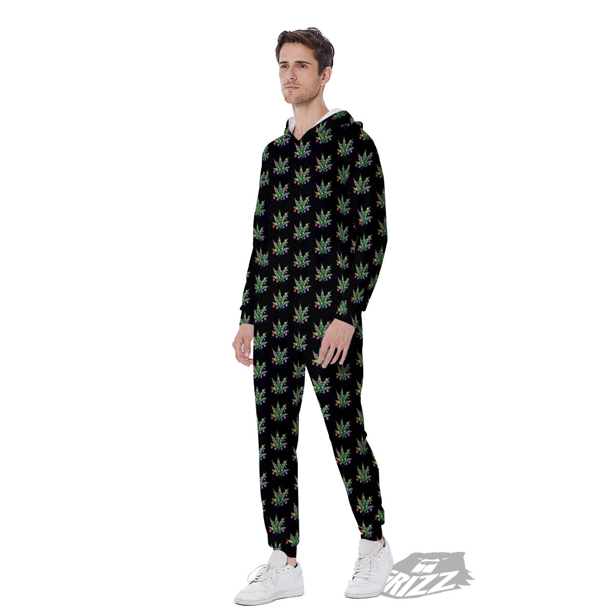 Pot Leaf Christmas Print Pattern Men's Jumpsuit-grizzshop