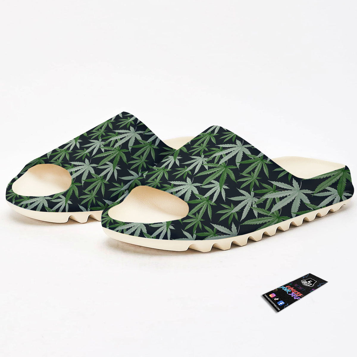 Pot Leaf Green Print Pattern Sandals