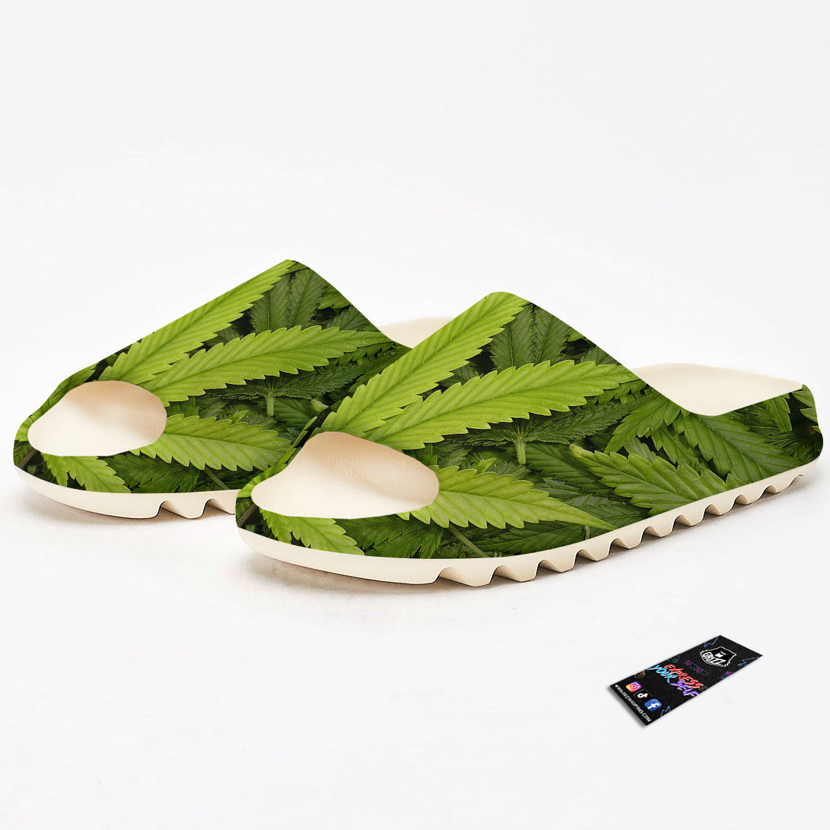 Pot Leaf Green Print Sandals-grizzshop