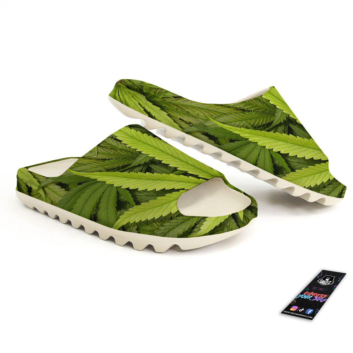 Pot Leaf Green Print Sandals-grizzshop