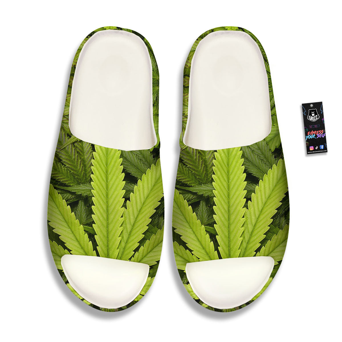 Pot Leaf Green Print Sandals-grizzshop