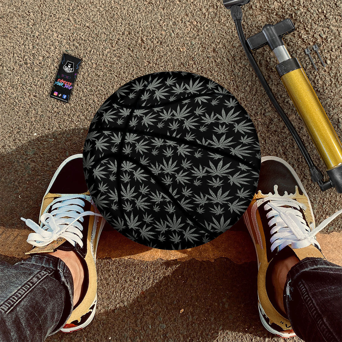 Pot Leaf Grey And Black Print Pattern Basketball