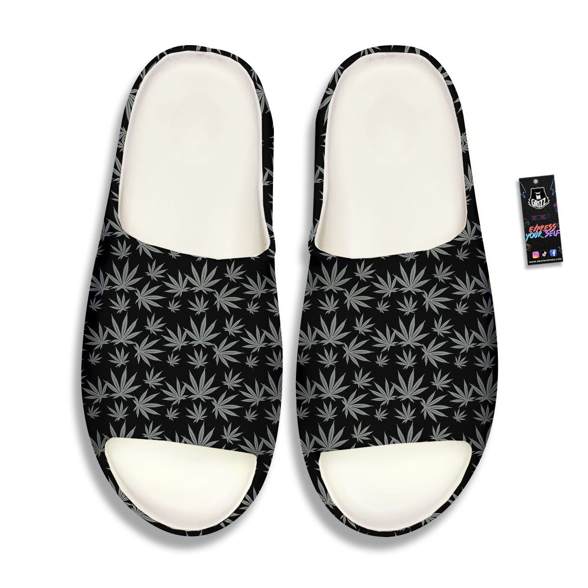 Pot Leaf Grey And Black Print Pattern Sandals-grizzshop