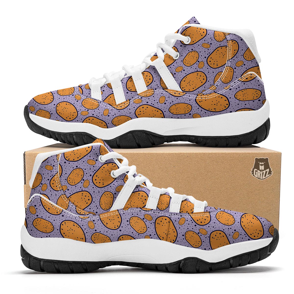 Potato Print Pattern White Bball Shoes-grizzshop