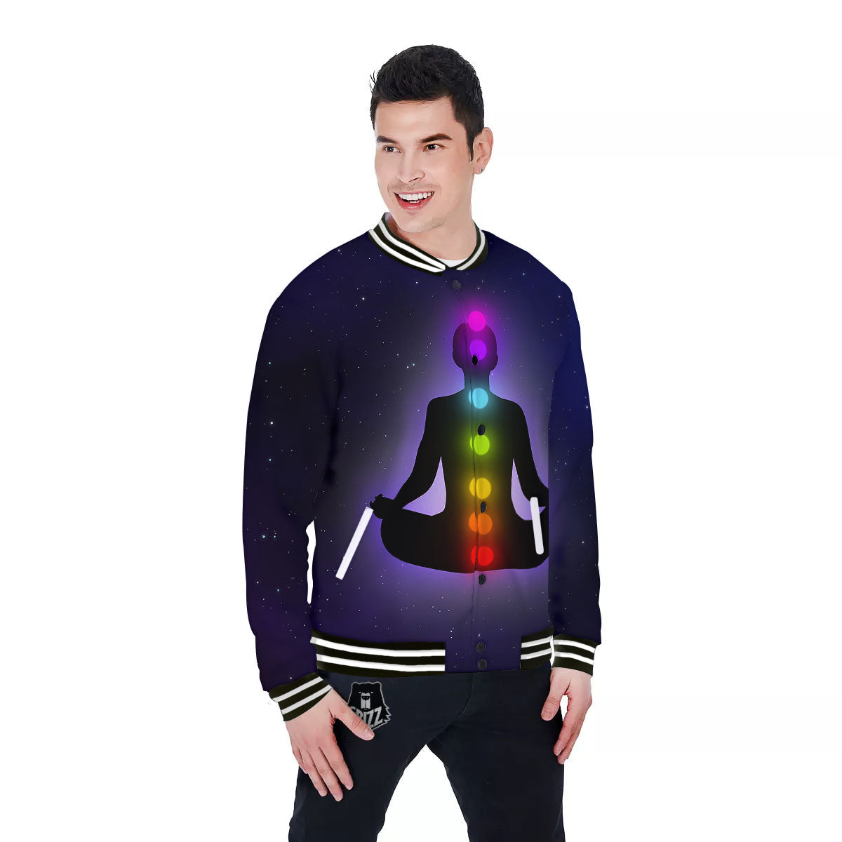 Power Of Seven Chakras Print Baseball Jacket-grizzshop