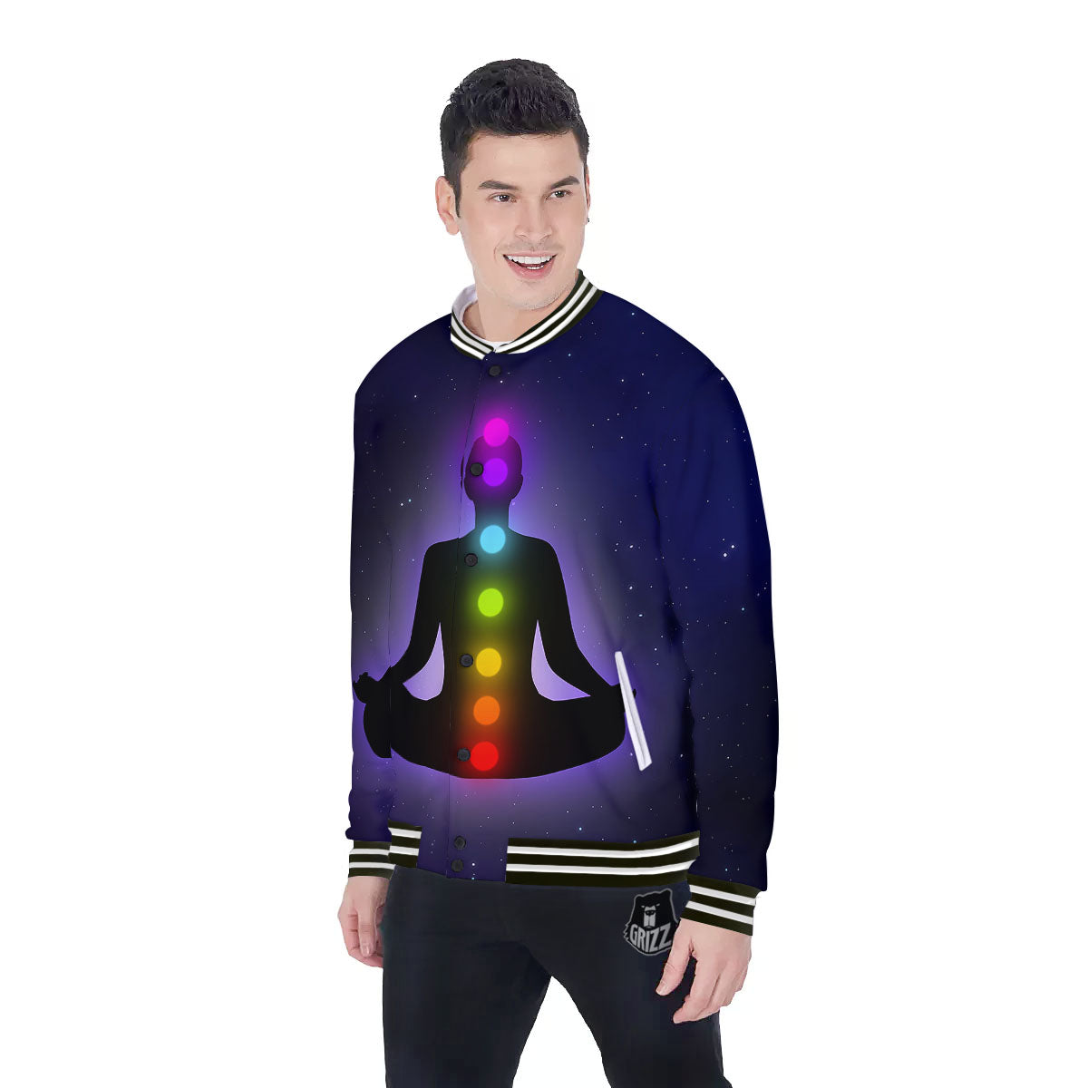 Power Of Seven Chakras Print Baseball Jacket-grizzshop