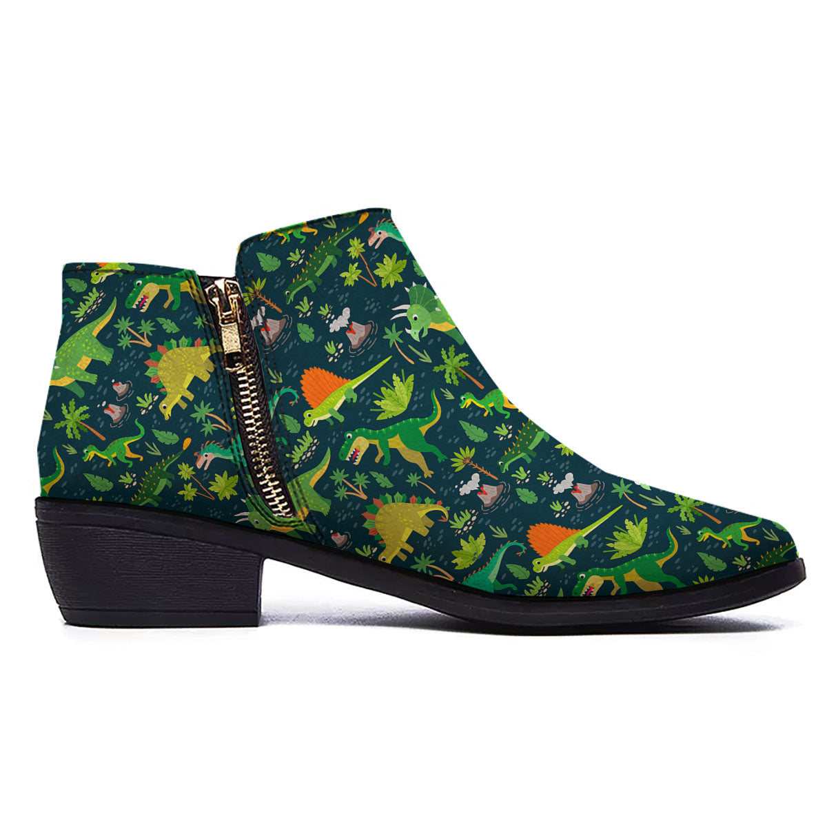 Prehistoric Plants And Dinosaur Print Ankle Boots-grizzshop