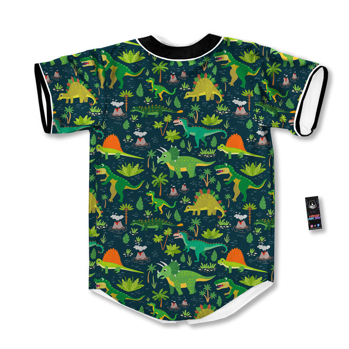 Prehistoric Plants And Dinosaur Print Baseball Jersey-grizzshop