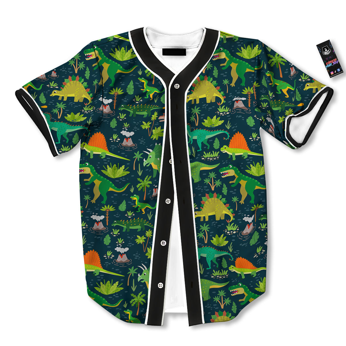 Prehistoric Plants And Dinosaur Print Baseball Jersey-grizzshop