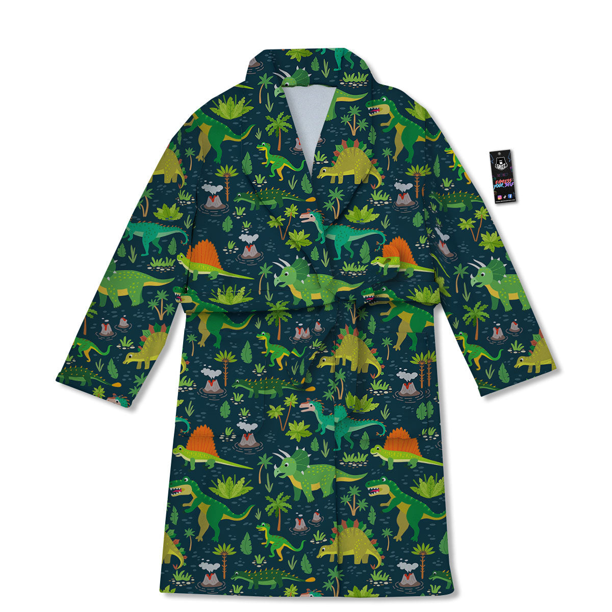 Prehistoric Plants And Dinosaur Print Bathrobe-grizzshop