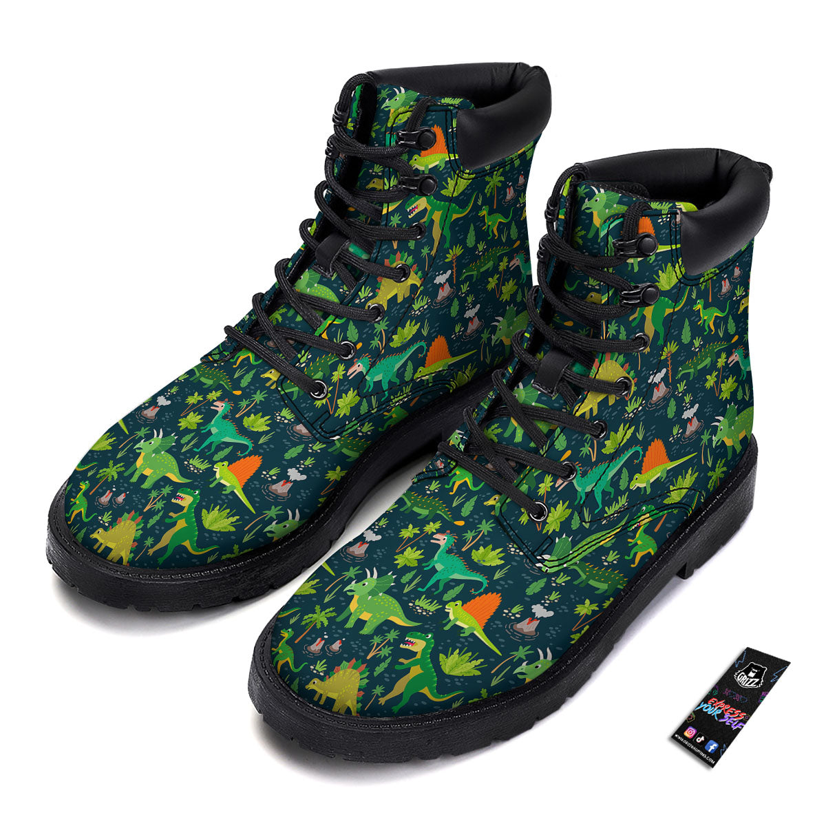 Prehistoric Plants And Dinosaur Print Boots-grizzshop