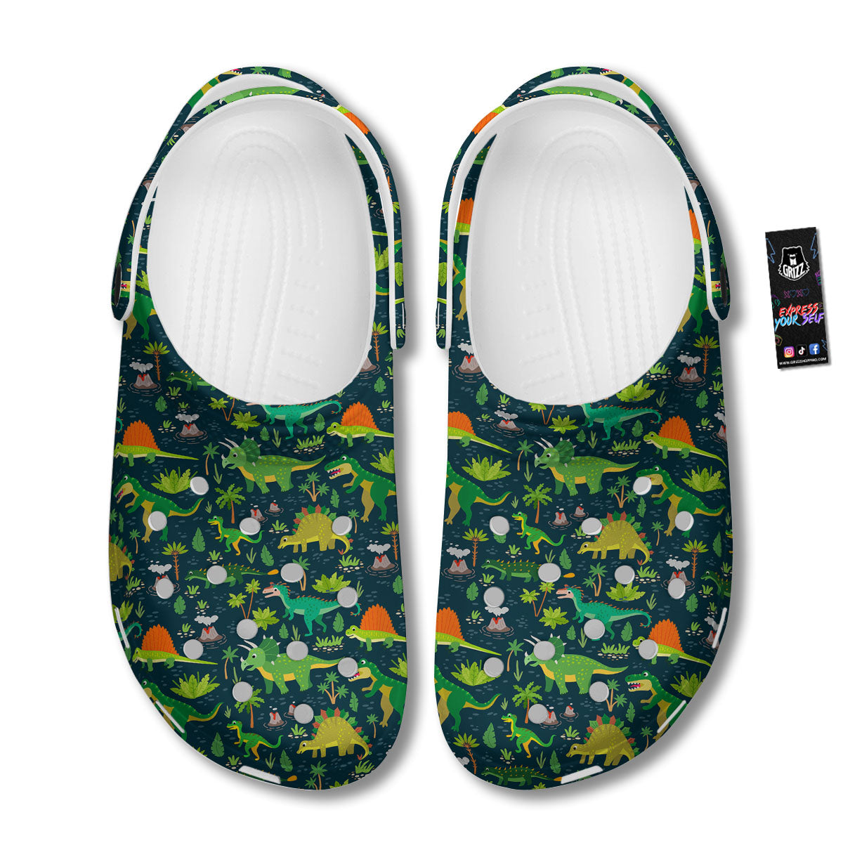 Prehistoric Plants And Dinosaur Print Clog-grizzshop