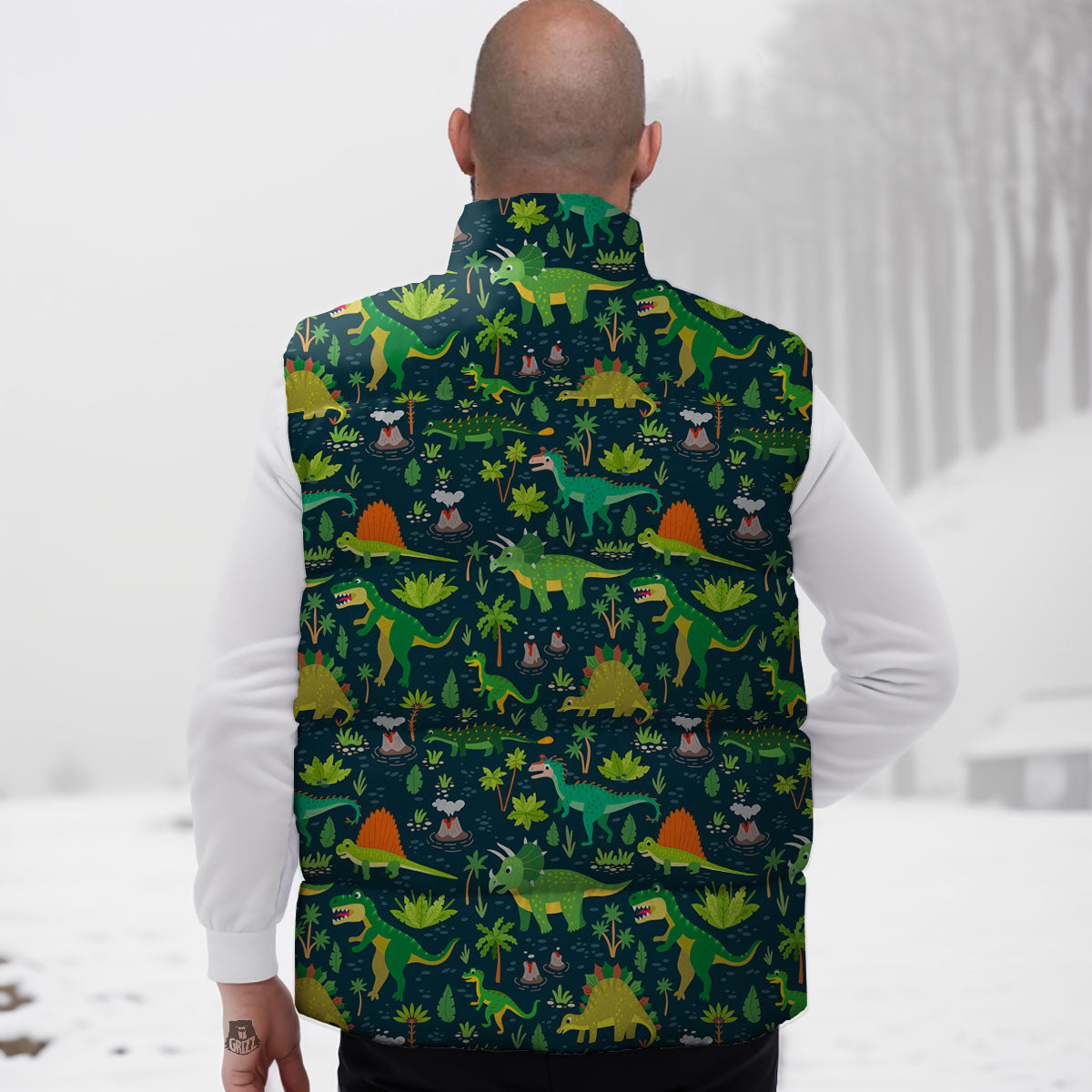 Prehistoric Plants And Dinosaur Print Down Vest