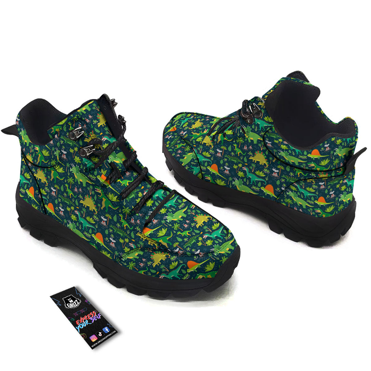 Prehistoric Plants And Dinosaur Print Hiking Shoes-grizzshop