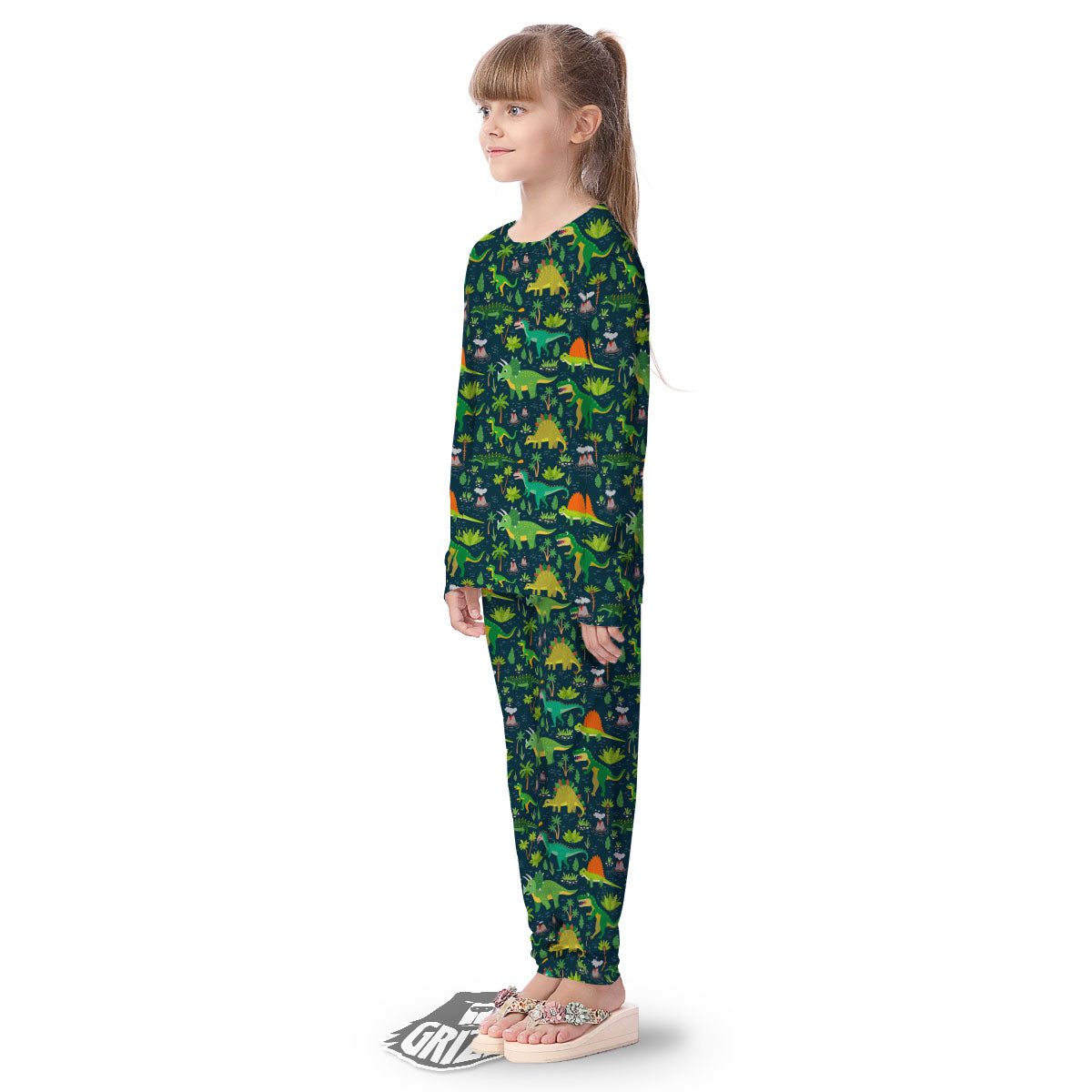 Prehistoric Plants And Dinosaur Print Kid's Pajamas-grizzshop