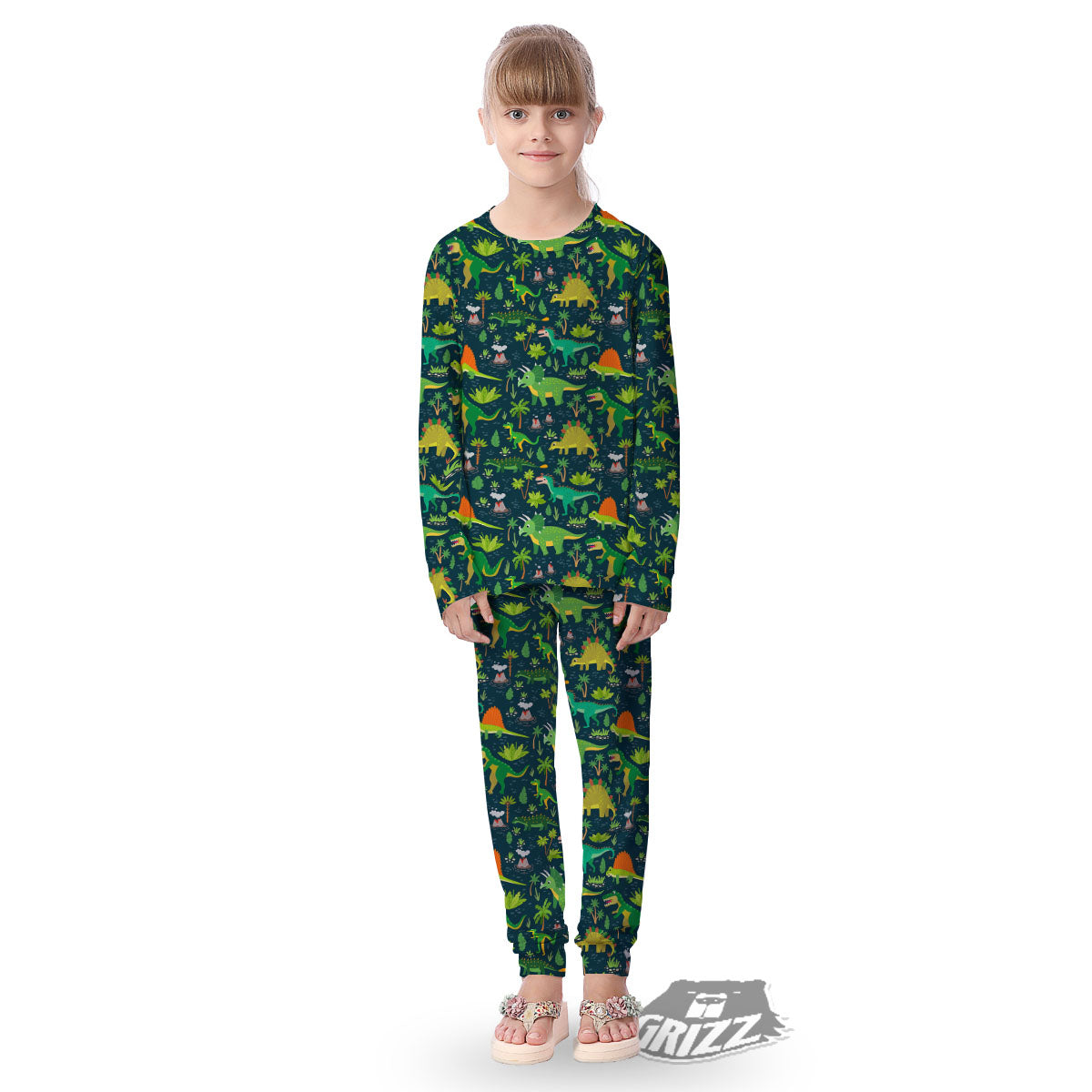 Prehistoric Plants And Dinosaur Print Kid's Pajamas-grizzshop
