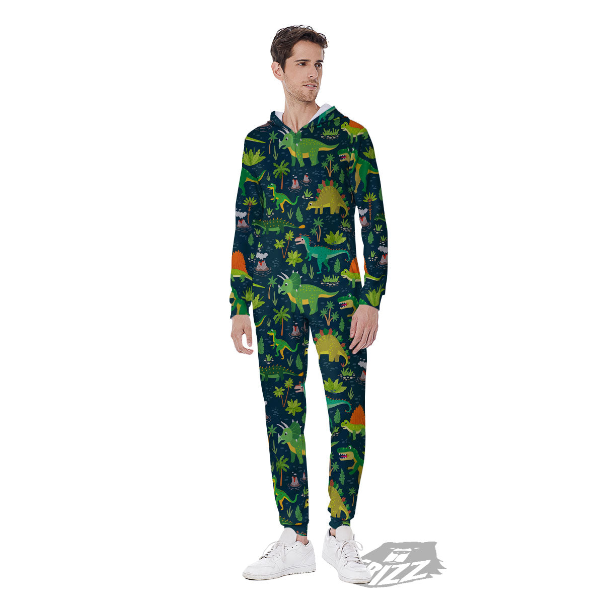 Prehistoric Plants And Dinosaur Print Men's Jumpsuit-grizzshop