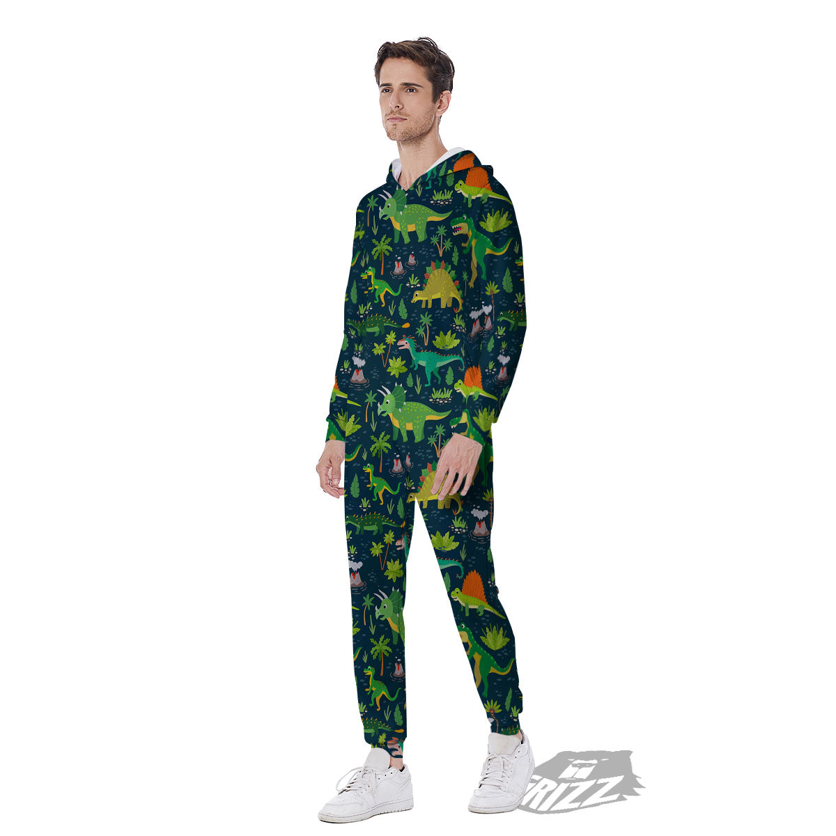 Prehistoric Plants And Dinosaur Print Men's Jumpsuit-grizzshop