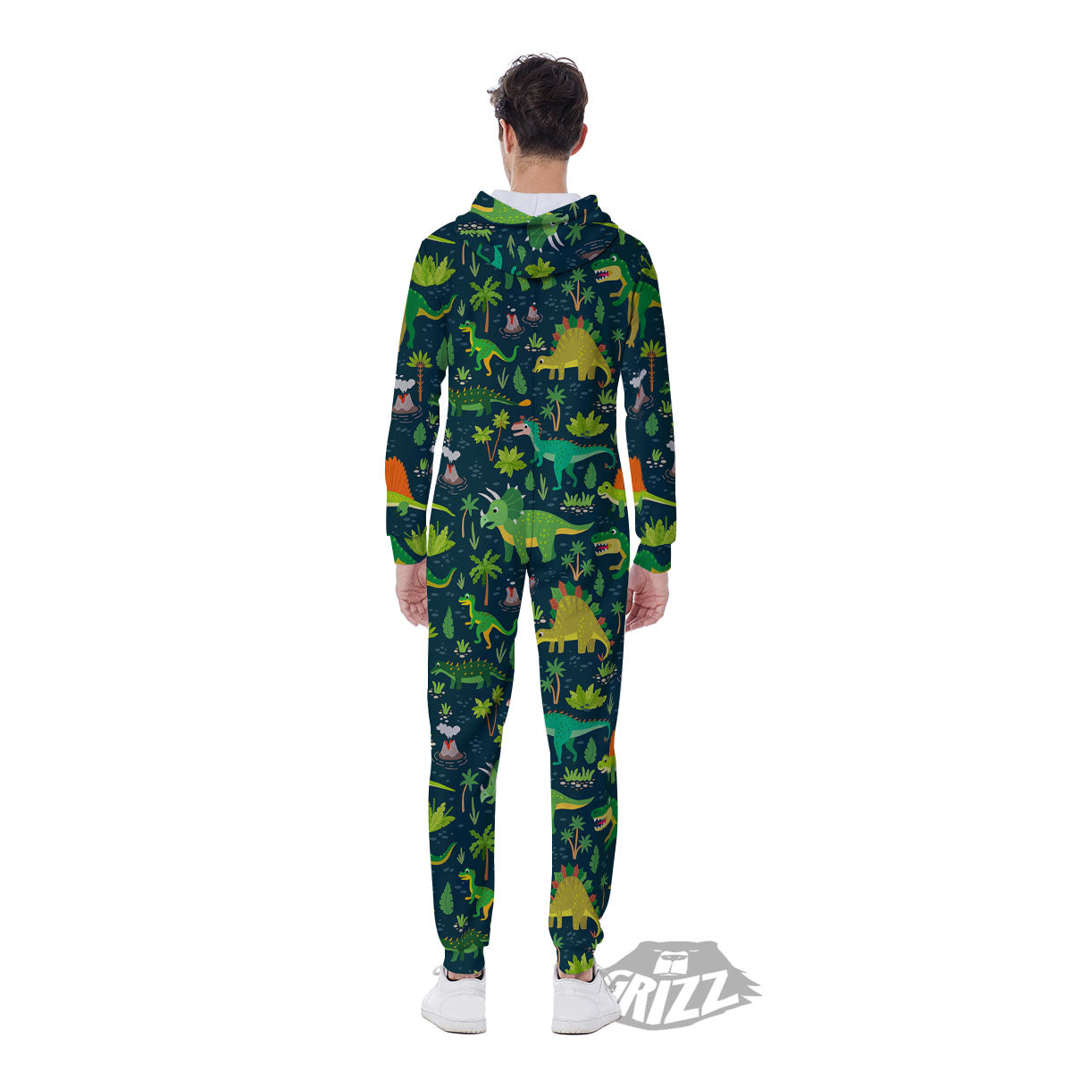Prehistoric Plants And Dinosaur Print Men's Jumpsuit-grizzshop