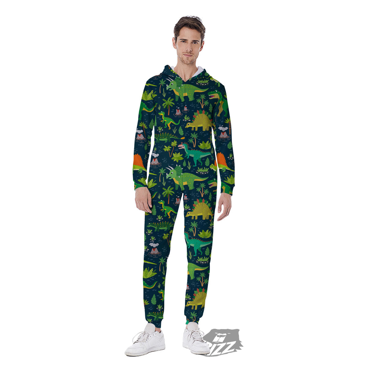 Prehistoric Plants And Dinosaur Print Men's Jumpsuit-grizzshop