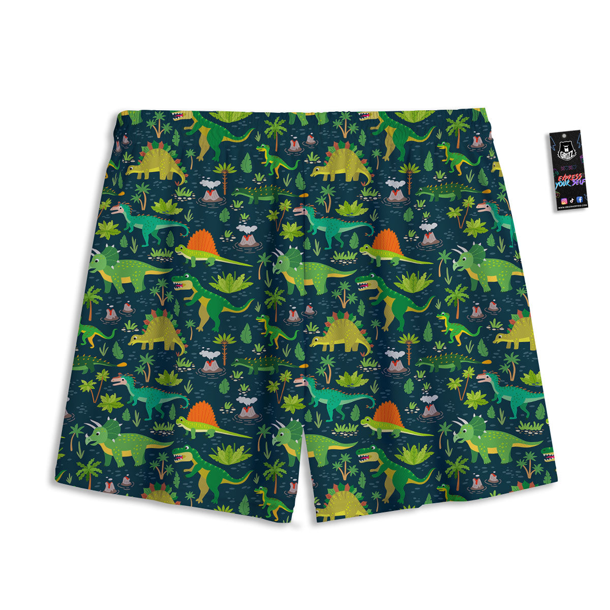 Prehistoric Plants And Dinosaur Print Mesh Shorts