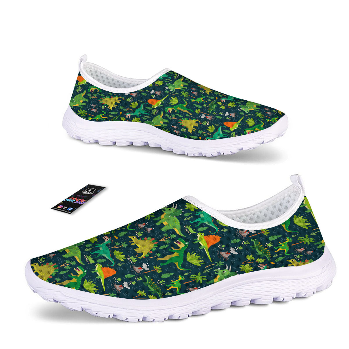Prehistoric Plants And Dinosaur Print Nurse Shoes-grizzshop