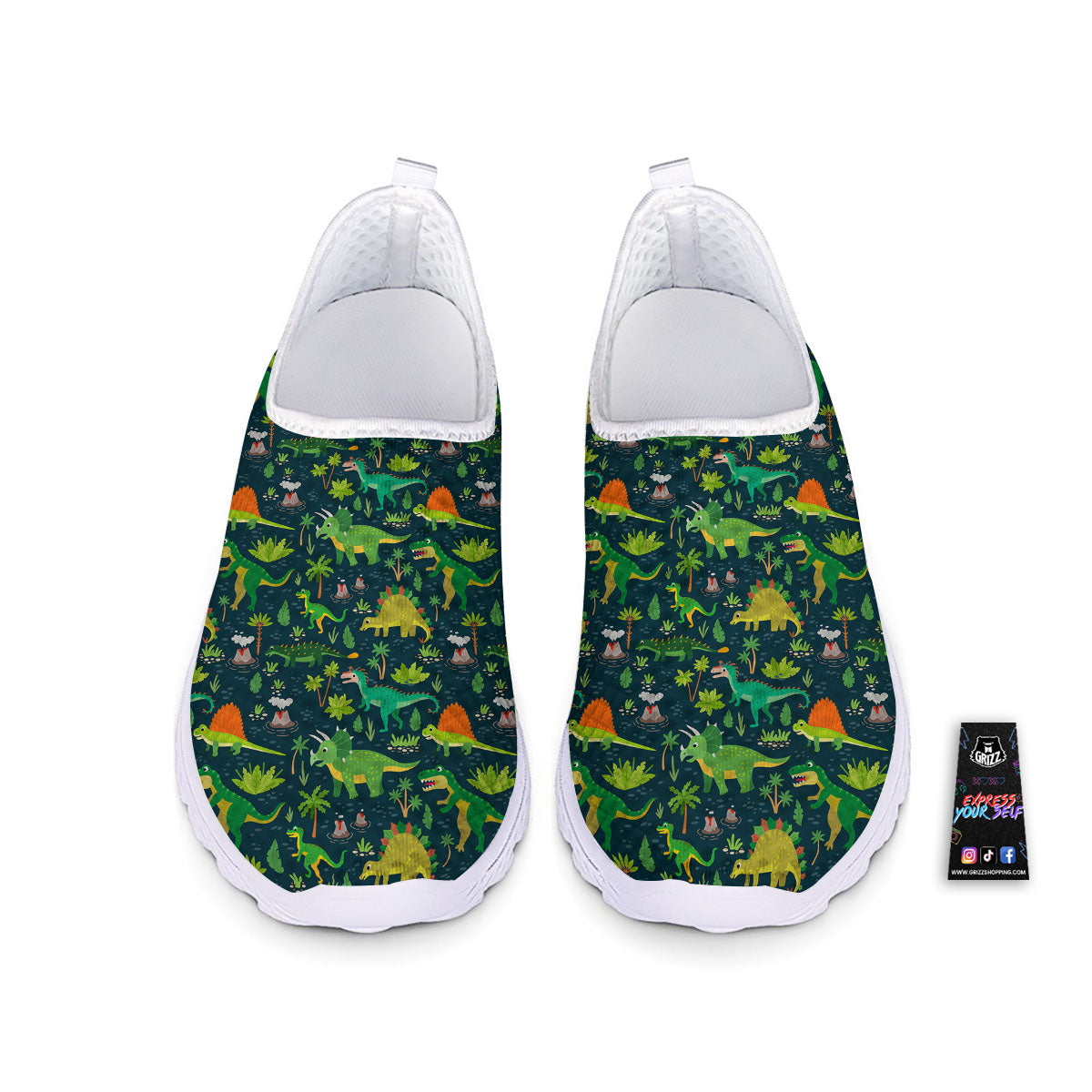 Prehistoric Plants And Dinosaur Print Nurse Shoes-grizzshop