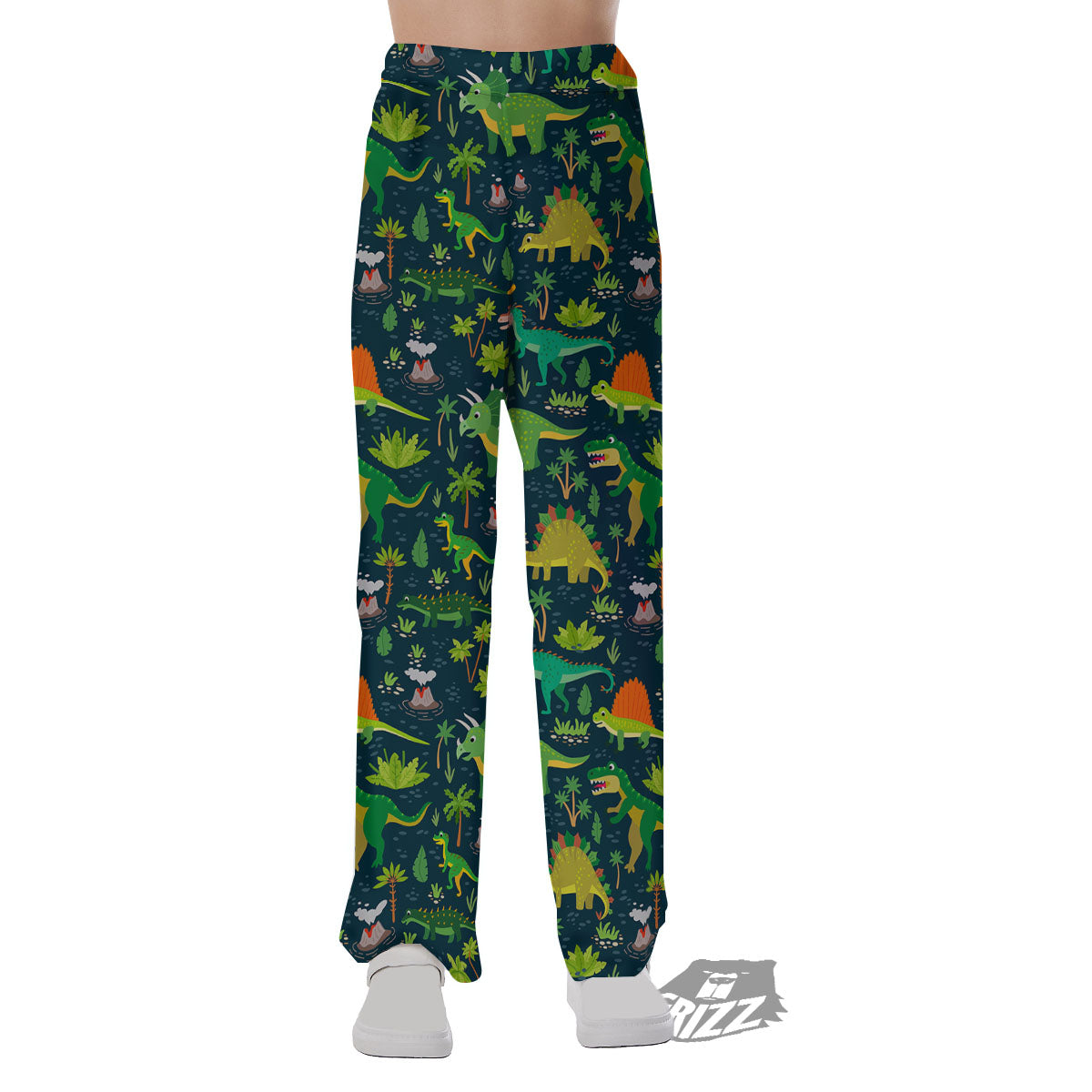 Prehistoric Plants And Dinosaur Print Pajama Pants-grizzshop