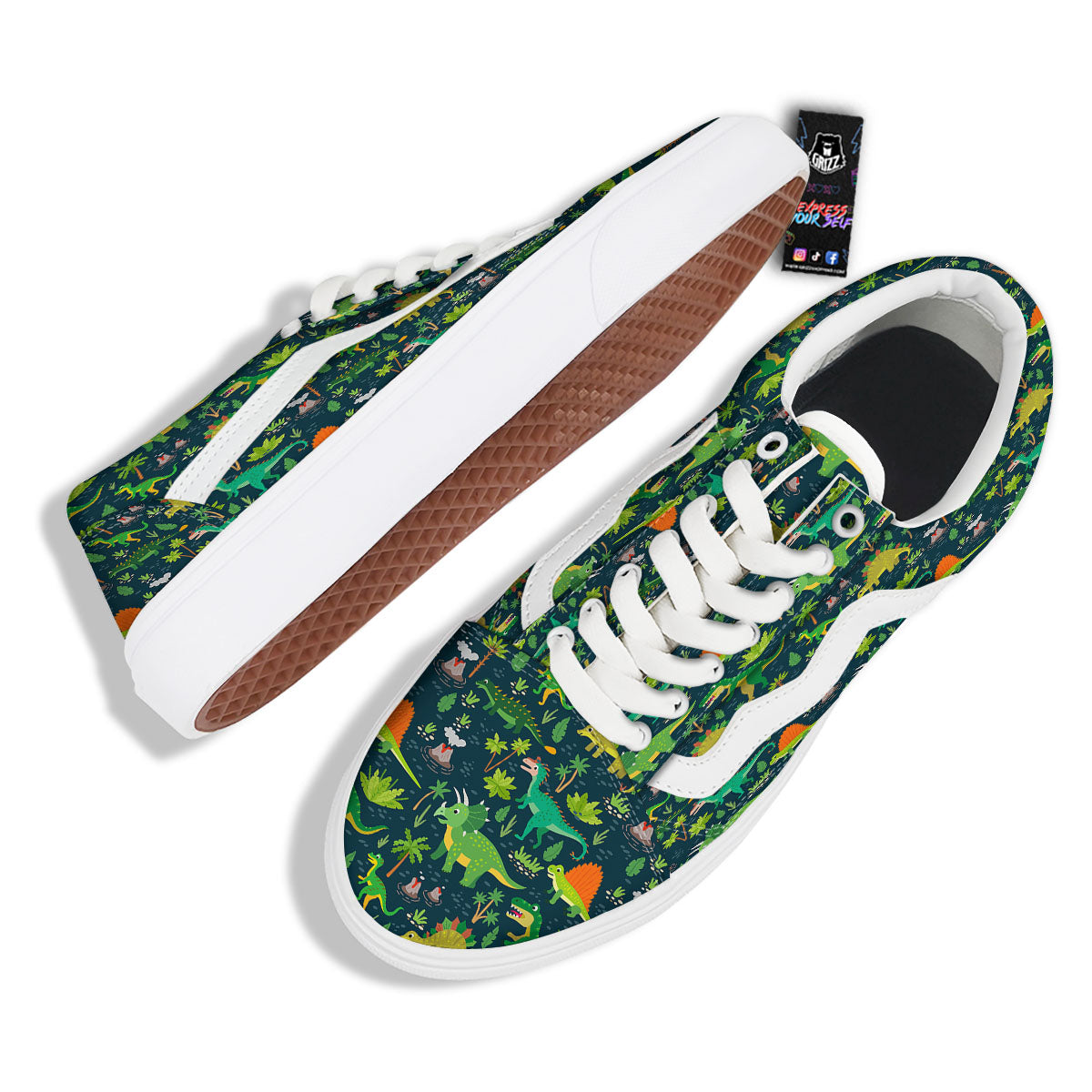 Prehistoric Plants And Dinosaur Print Skate Shoes-grizzshop