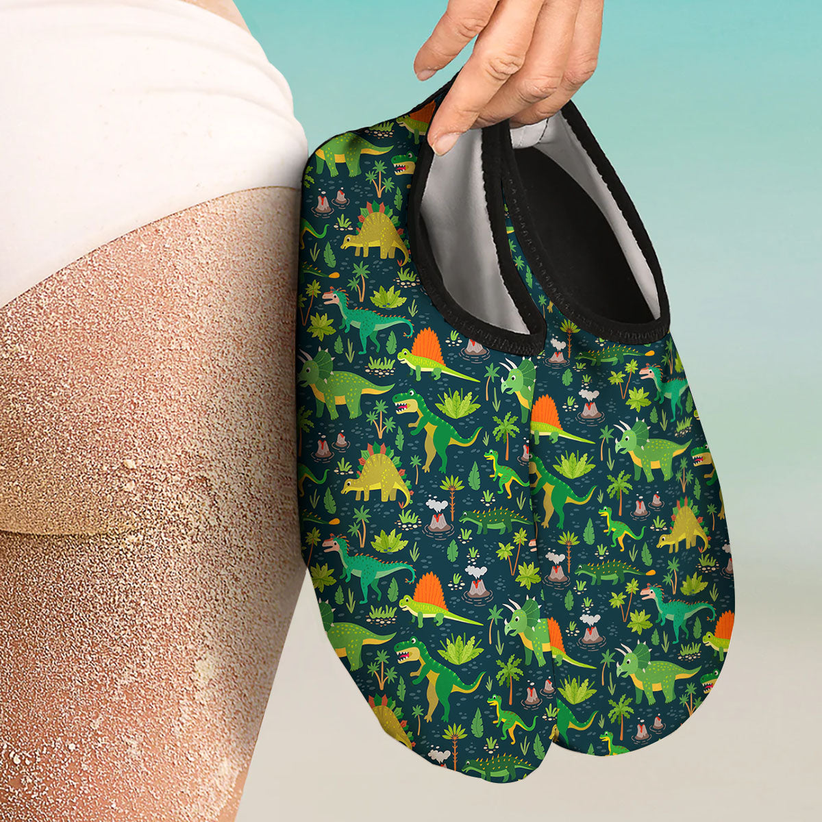 Prehistoric Plants And Dinosaur Print Water Shoes-grizzshop