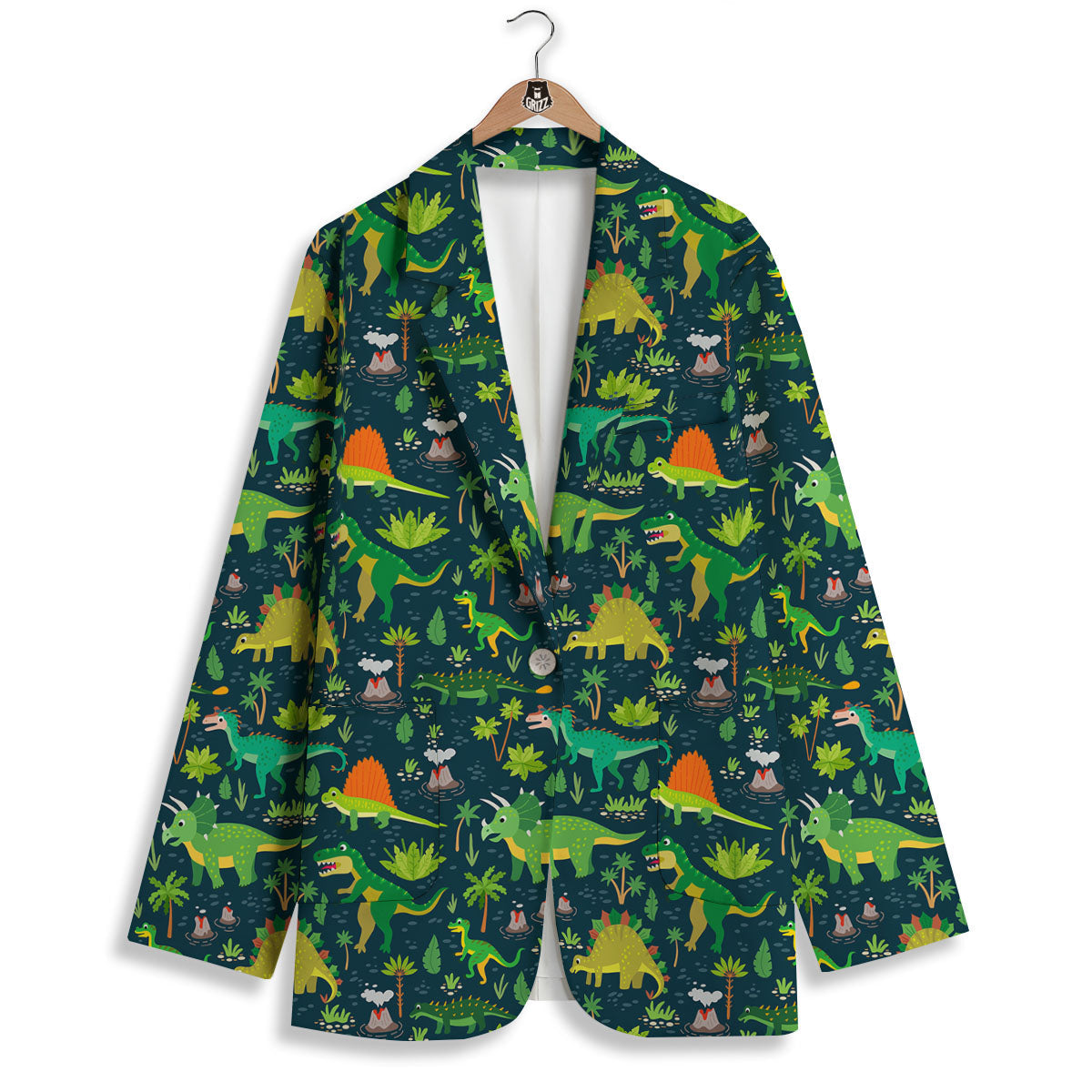 Prehistoric Plants And Dinosaur Print Women's Blazer-grizzshop