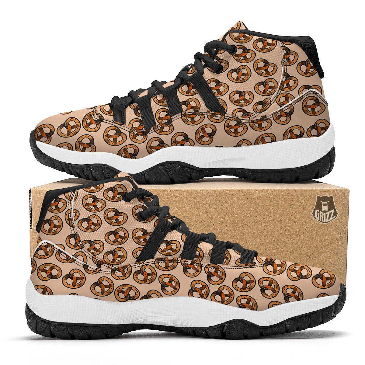 Pretzel Print Pattern Black Bball Shoes-grizzshop