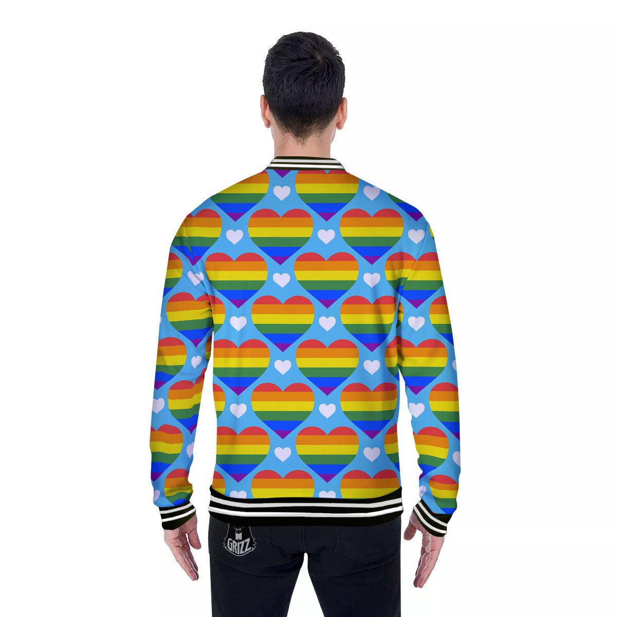 Pride Heart Rainbow LGBT Print Pattern Baseball Jacket-grizzshop