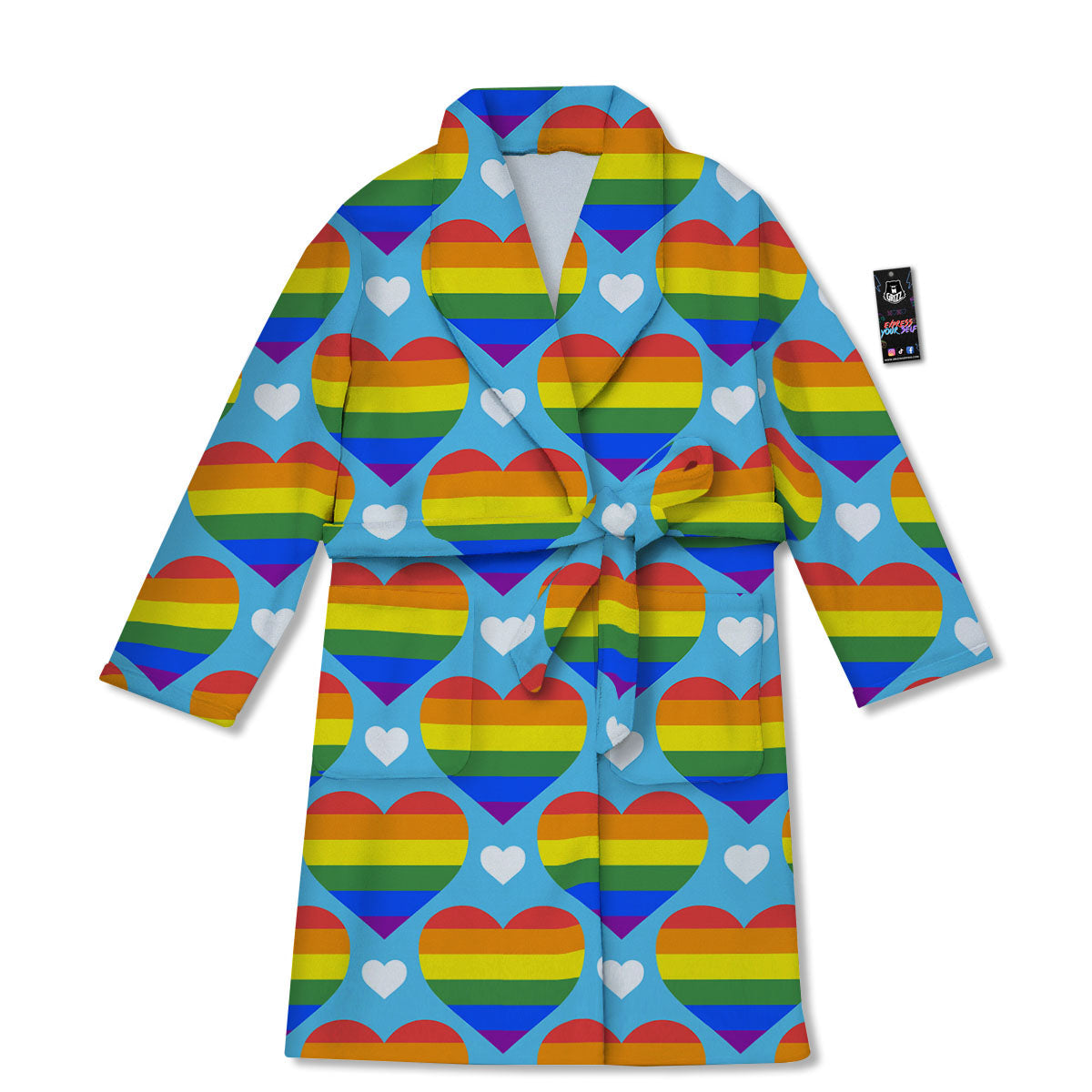 Pride Heart Rainbow LGBT Print Pattern Bathrobe-grizzshop