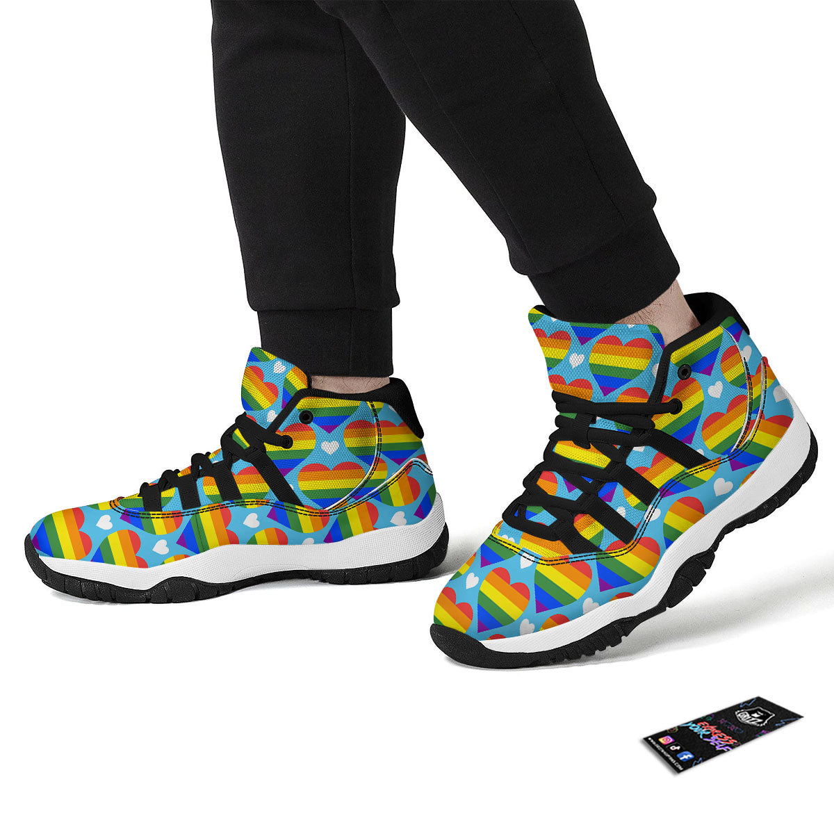 Pride Heart Rainbow LGBT Print Pattern Black Bball Shoes-grizzshop