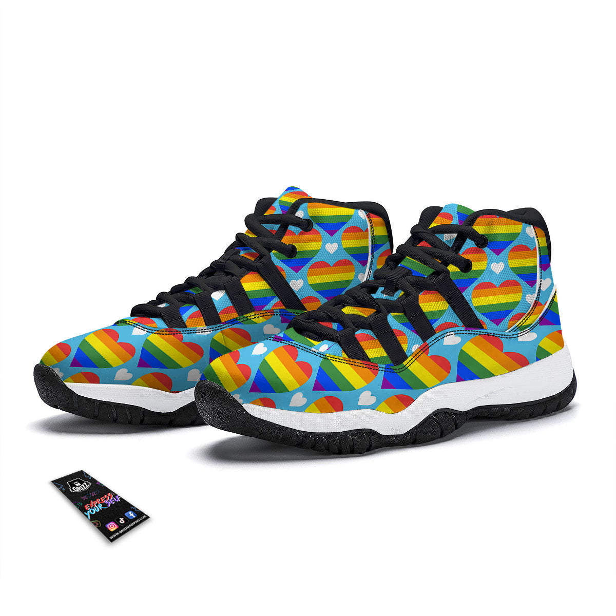 Pride Heart Rainbow LGBT Print Pattern Black Bball Shoes-grizzshop